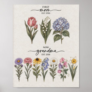 Affiche Première maman pour grand-mère Fleur de naissance