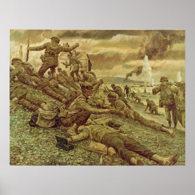 Affiche Première vague à Omaha par Ken Riley Deuxième Guer (Devant)