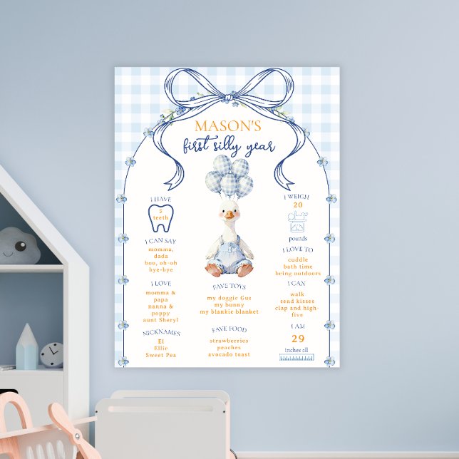 Affiche Premiers jalons d'anniversaire Garçon Oie Gingham  (Créateur téléchargé)