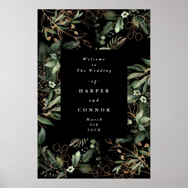 Affiche Premium Black Gold Botanical Eucalyptus Green (Devant)