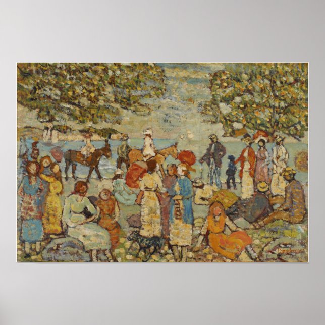 Affiche Prendergast - Scène de plage avec des ânes (ou des (Devant)