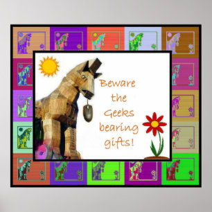 Affiche Prenez garde du geeks soutenant des cadeaux