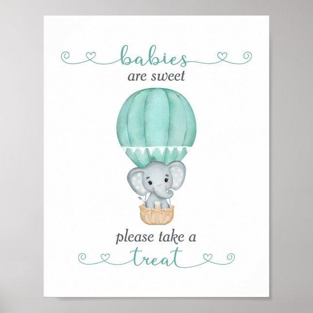 Affiche Prenez un Baby shower d'éléphant vert Treat (Devant)