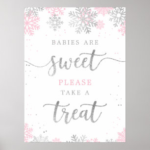 Affiche Prenez Un Baby shower D'Hiver Rose Silver