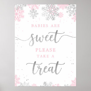 Affiche Prenez Un Baby shower D'Hiver Rose Silver