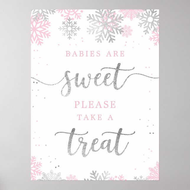 Affiche Prenez Un Baby shower D'Hiver Rose Silver (Devant)