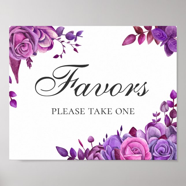 Affiche Prenez un cadeau. Fleurs de mariage roses et viole (Devant)