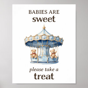 Affiche Prenez un soin Teddy Bear Twin Boy Baby shower