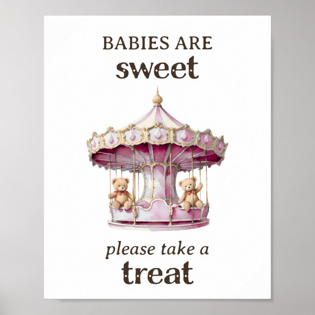 Affiche Prenez un Treat Teddy Bear Twin Girl Baby shower (Devant)