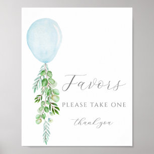Affiche Prenez une Faveur Signer Baby shower Bleu Ballons