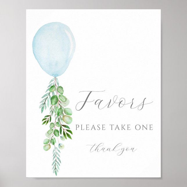 Affiche Prenez une Faveur Signer Baby shower Bleu Ballons (Devant)