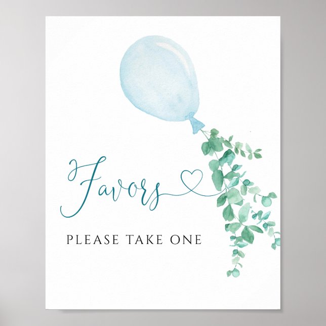 Affiche Prenez une Faveur Signer Baby shower Bleu Ballons (Devant)