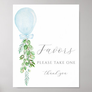 Affiche Prenez une Faveur Signer Baby shower Bleu Ballons