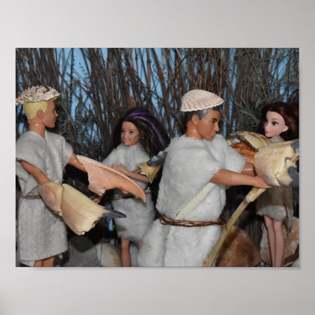 Affiche Préparation d'une chasse préhistorique. (Devant)