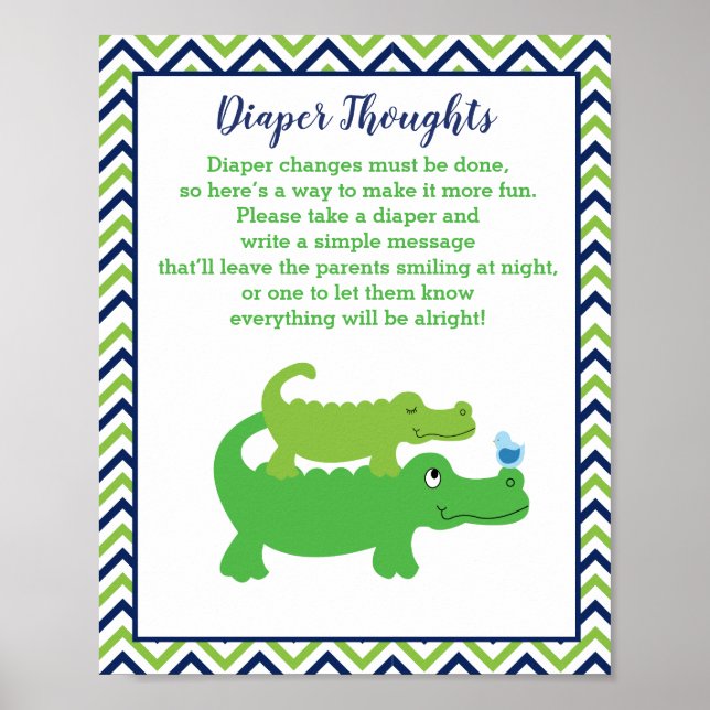 Affiche Preppy Alligator Baby shower Diaper Thoughts Jeu (Devant)