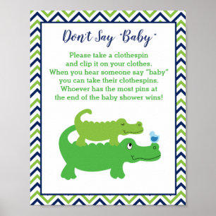 Affiche Preppy Alligator Baby shower Ne pas dire Baby Game