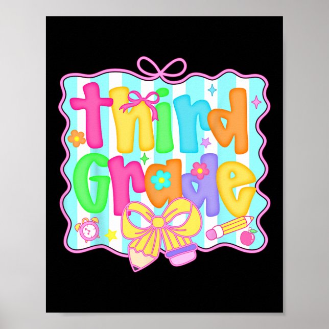Affiche Preppy Back To School 3rd Grade Coquette Bow Girls (Devant)