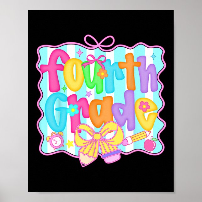 Affiche Preppy Back To School 4th Grade Coquette Bow Girls (Devant)