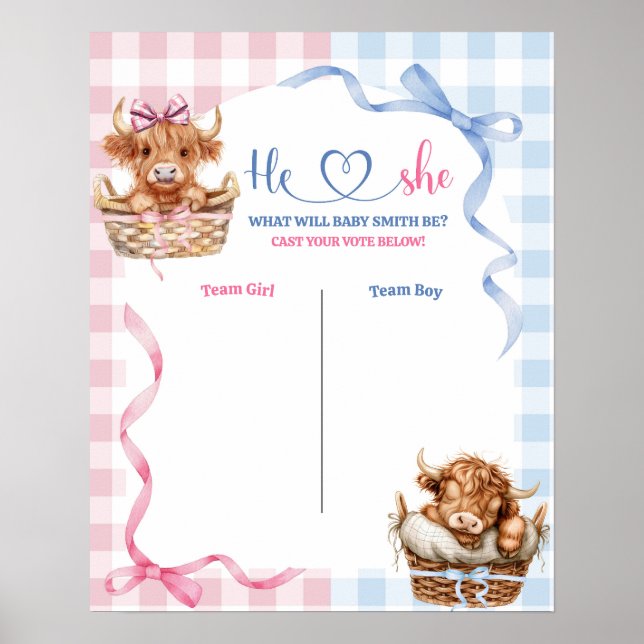 Affiche Preppy Bull ou Heifer Gender Reveal Vote Board (Devant)