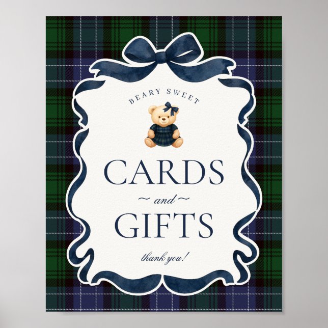 Affiche Preppy Coquette Bow Bear Plaid Cards & Gifts (Devant)