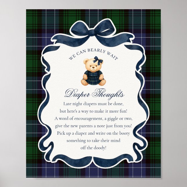 Affiche Preppy Coquette Bow Bear Plaid Diaper Thoughts (Devant)