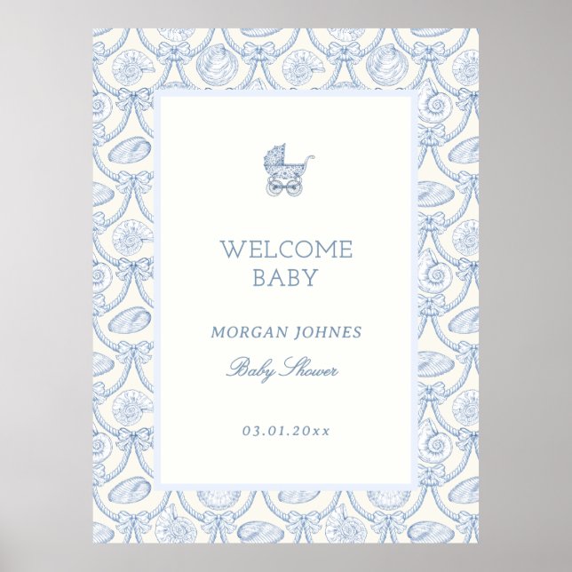 Affiche Preppy Couquette Coastal Baby Shower Welcome (Devant)
