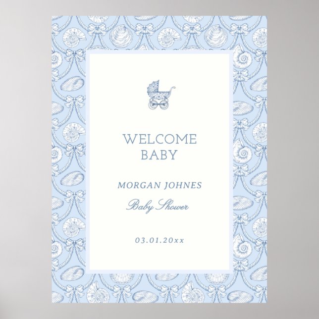 Affiche Preppy Couquette Coastal Baby Shower Welcome (Devant)