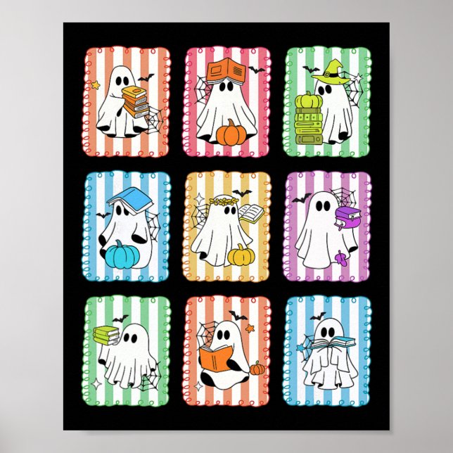 Affiche Preppy Ghost Lecture Livres Enseignant Halloween L (Devant)