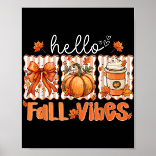 Affiche Preppy Hello Fall Vibes Coquette Latte Citrouille