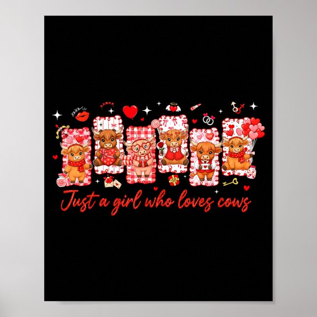 Affiche Preppy Just A Girl Who Loves Cows Valentines Day A (Devant)