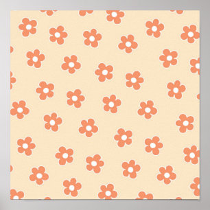 Affiche Preppy Peach White Hippie Flower Motif