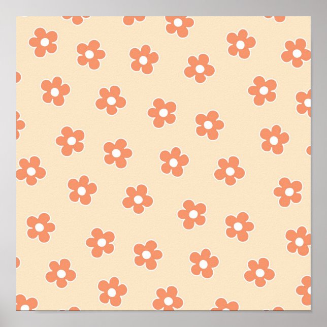 Affiche Preppy Peach White Hippie Flower Motif (Devant)