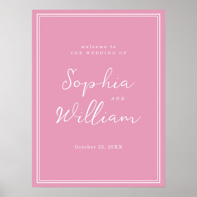 Affiche Preppy Peony Pink Chic Wedding Welcome Sign (Devant)