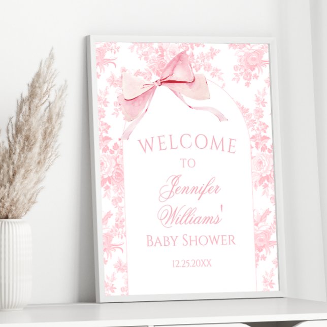 Affiche Preppy Pink Bow Floral Baby Girl Douche Bienvenue (Créateur téléchargé)