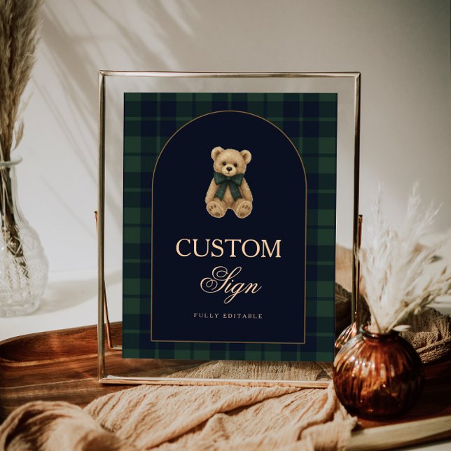 Affiche Preppy Polo Teddy Bear Baby Shower Editable Table  (Créateur téléchargé)