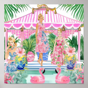 Affiche Preppy Retro Palm Beach Pool Party