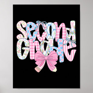 Affiche Preppy Second Grade Teacher Blue Floral Coquette P