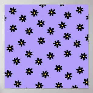 Affiche Preppy violet noir Floral simple Motif de fleurs