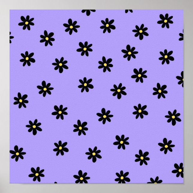 Affiche Preppy violet noir Floral simple Motif de fleurs (Devant)
