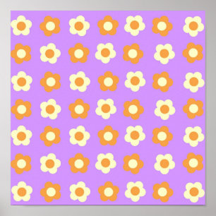Affiche Préppy violet orange floral simple Motif à fleurs