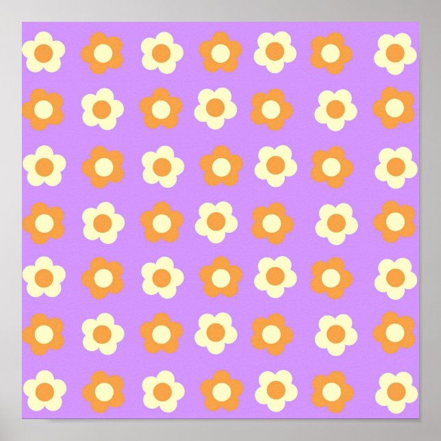 Affiche Préppy violet orange floral simple Motif à fleurs (Devant)