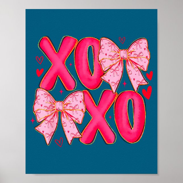 Affiche Preppy Xoxo Coquette Bow Hearts Valentine's Day Wo (Devant)