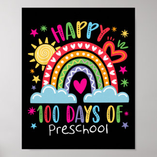Affiche Preschool Teacher Girls Kids Rainbow 100 Days Of S