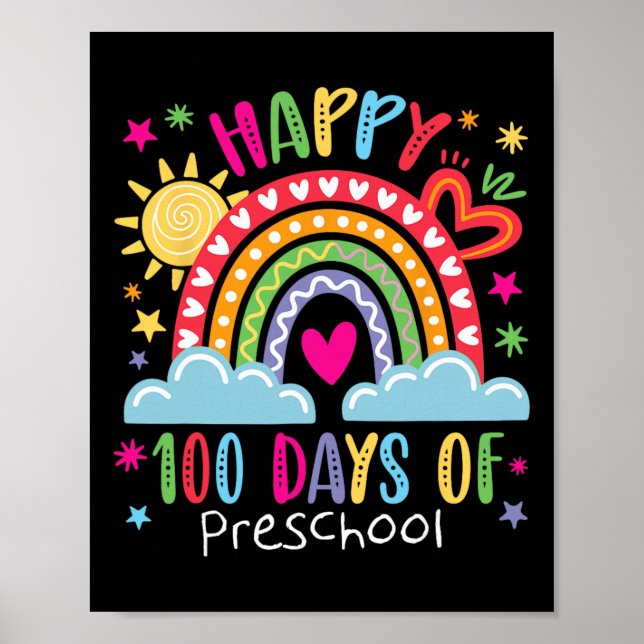 Affiche Preschool Teacher Girls Kids Rainbow 100 Days Of S (Devant)