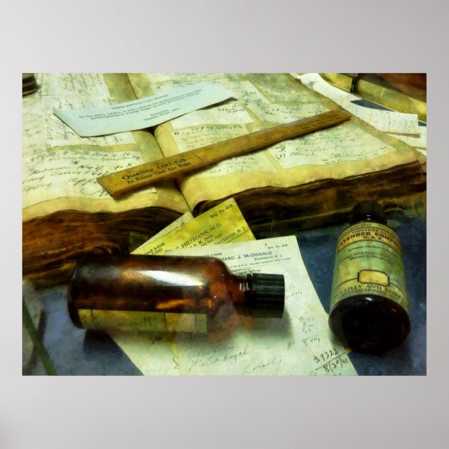 Affiche Prescriptions, Bouteilles de médecine (Devant)