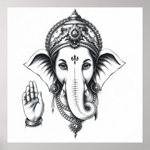 Affiche Présence divine : Ganesha Charcoal Art