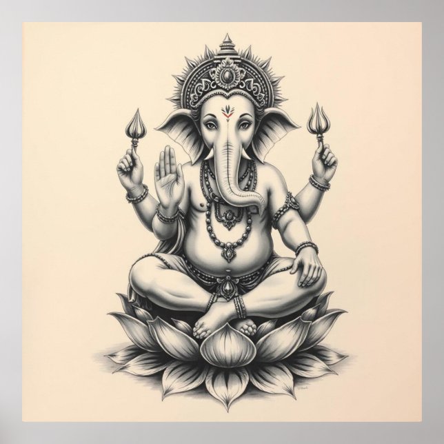 Affiche Présence divine : Ganesha Charcoal Art (Devant)