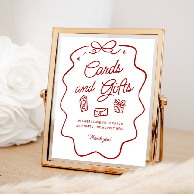 Affiche Présentoir de Cartes et Cadeaux Red Doodle (Créateur téléchargé)