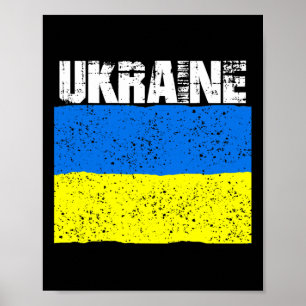 Affiche Présentoir de drapeau ukrainien en détresse Vintag