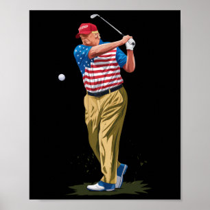Affiche Président Donald Trump 2025 Golf Drapeau Américain